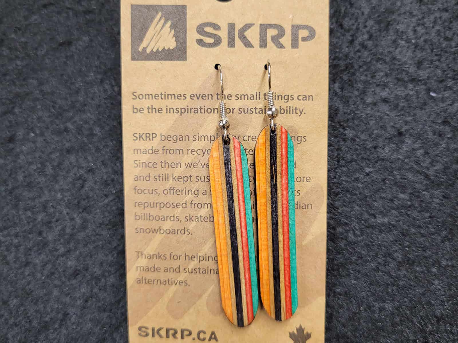 Recycled Skateboard Dangle Earrings - Image 2