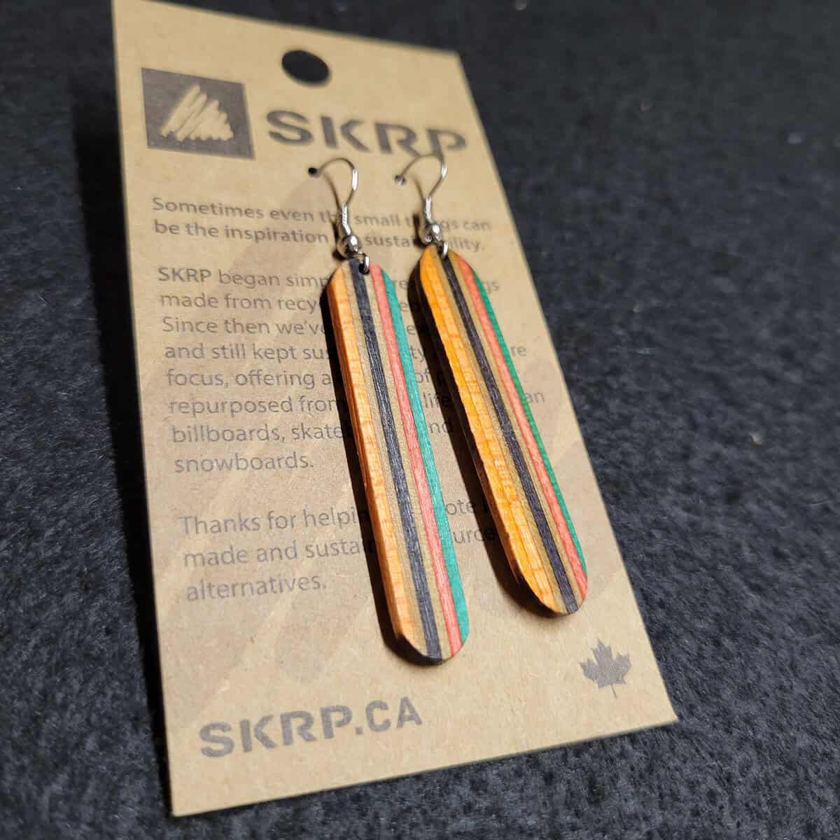 Recycled Skateboard Dangle Earrings - Image 1