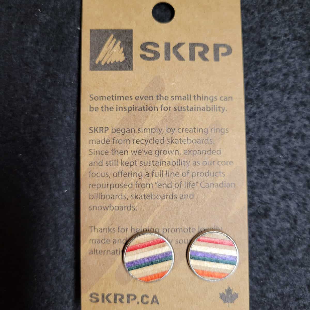 Recycled Skateboard Circular Stud Earrings - Image 2