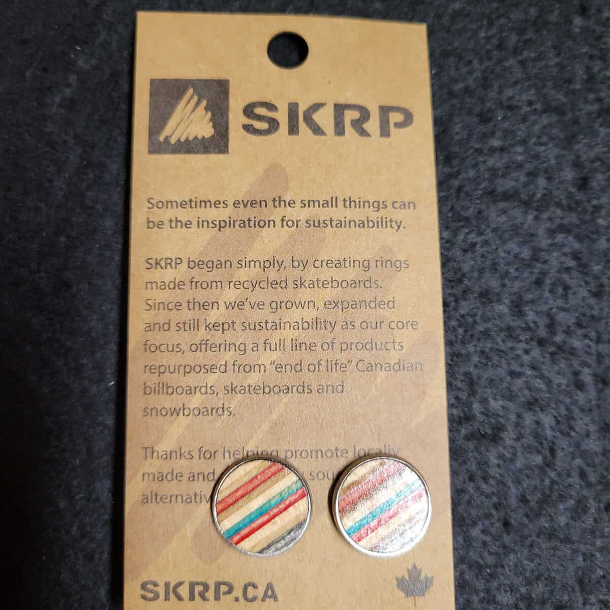 Recycled Skateboard Circular Stud Earrings - Image 2