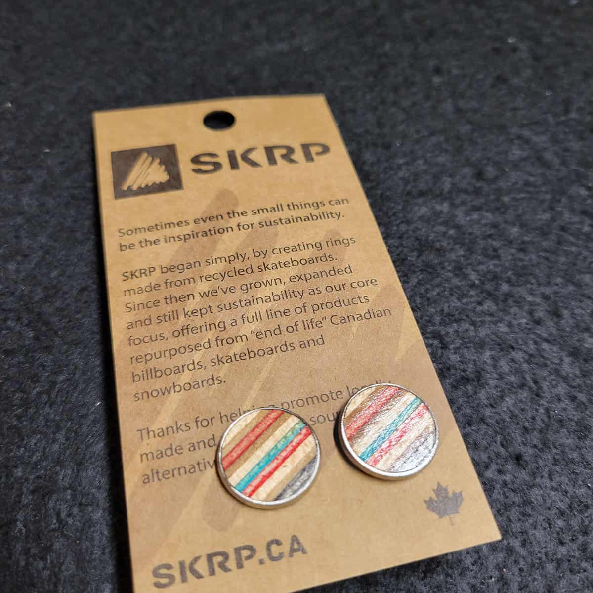 Recycled Skateboard Circular Stud Earrings - Image 1