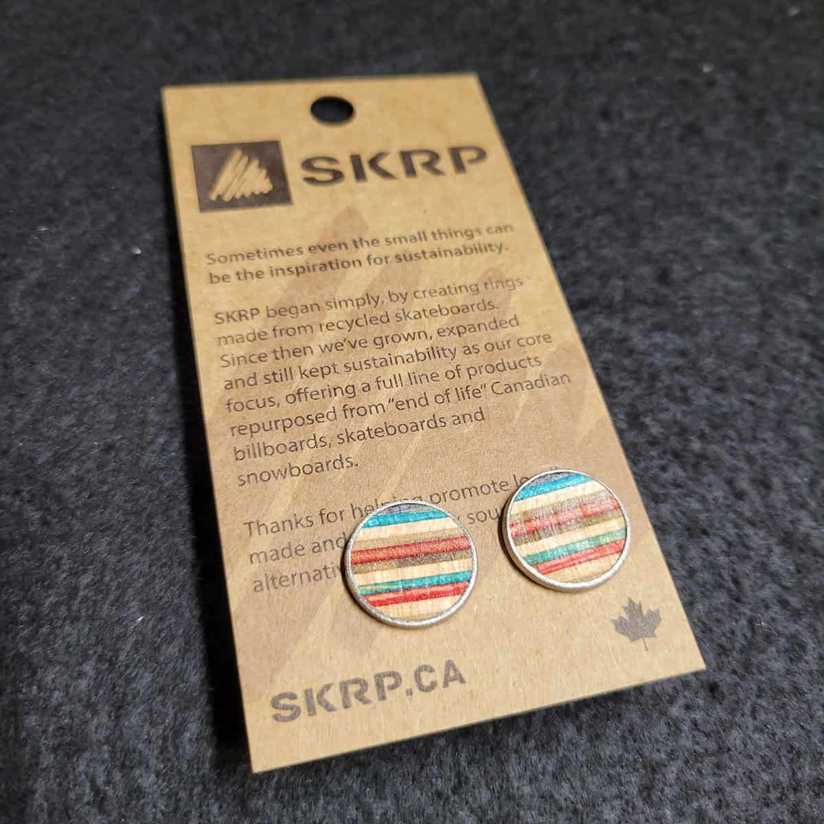 Recycled Skateboard Circular Stud Earrings - Image 1