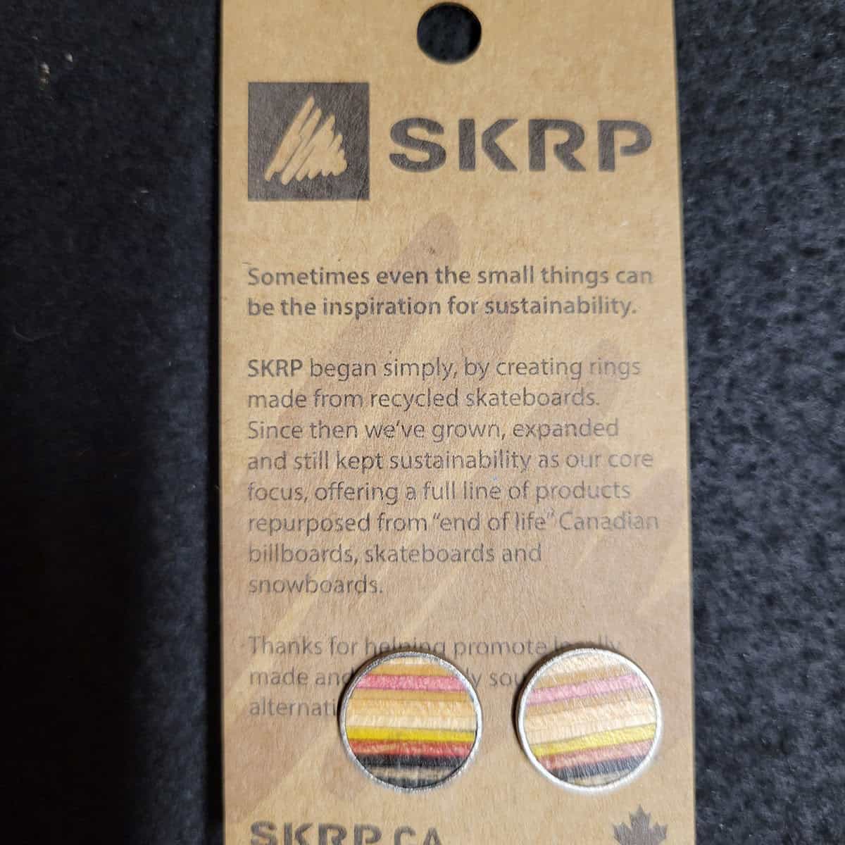 Recycled Skateboard Circular Stud Earrings - Image 2