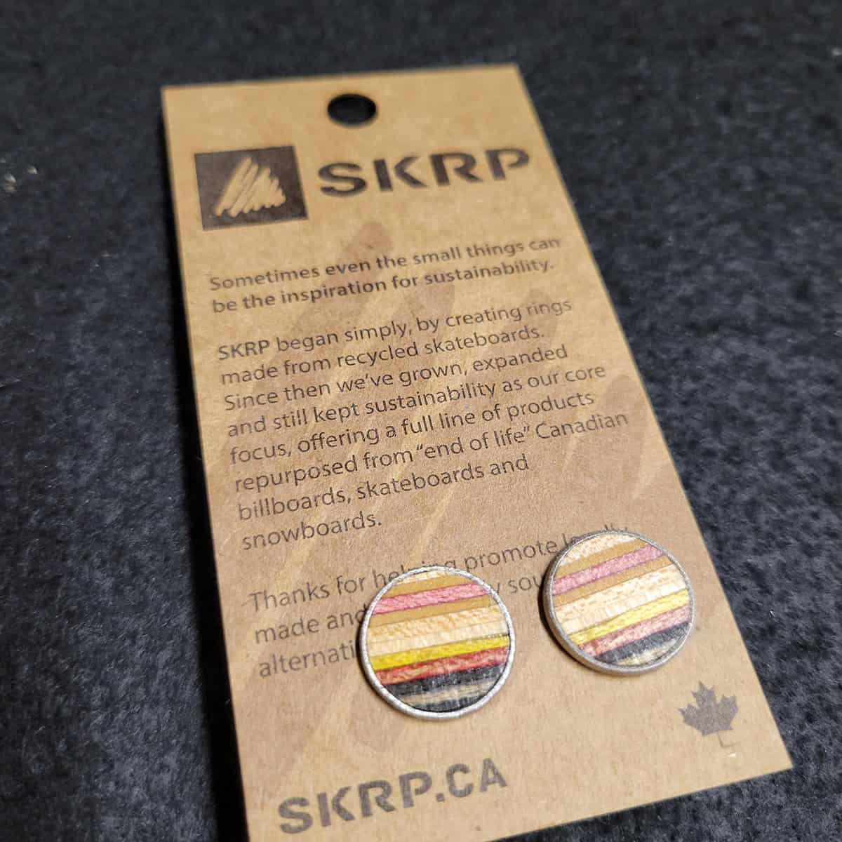 Recycled Skateboard Circular Stud Earrings - Image 1