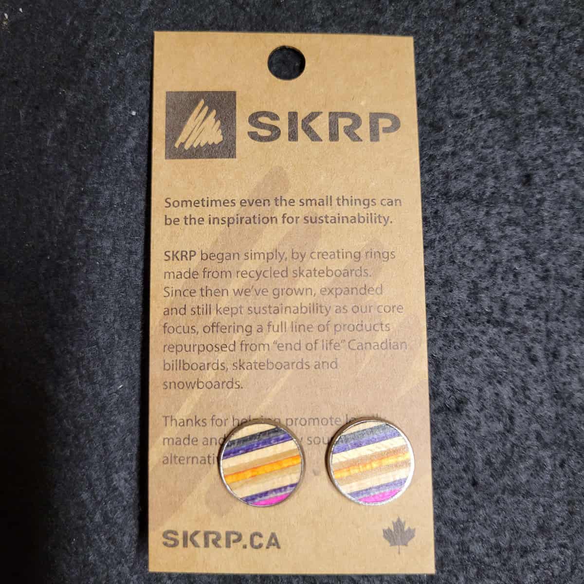 Recycled Skateboard Circular Stud Earrings - Image 2