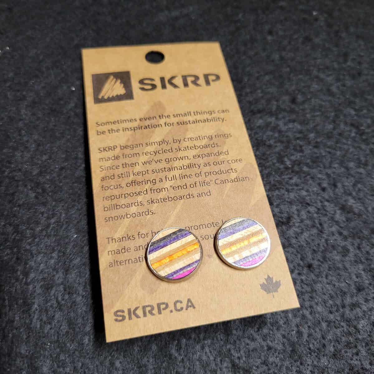 Recycled Skateboard Circular Stud Earrings - Image 1