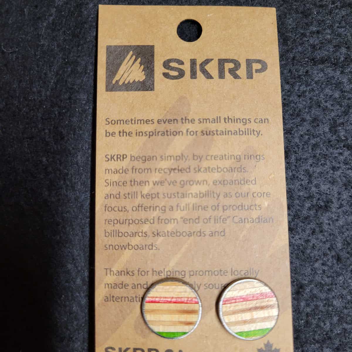 Recycled Skateboard Circular Stud Earrings - Image 2