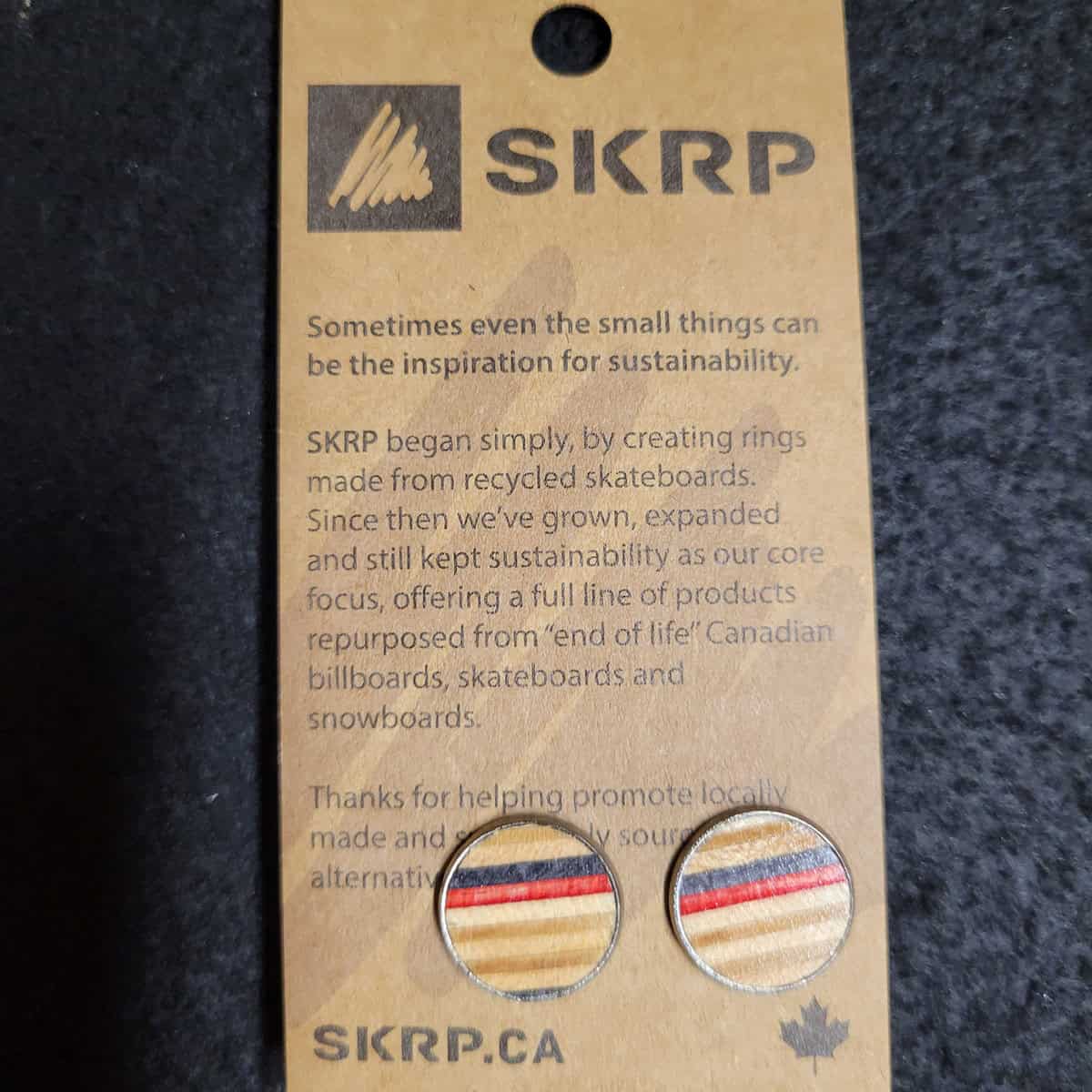 Recycled Skateboard Circular Stud Earrings - Image 2