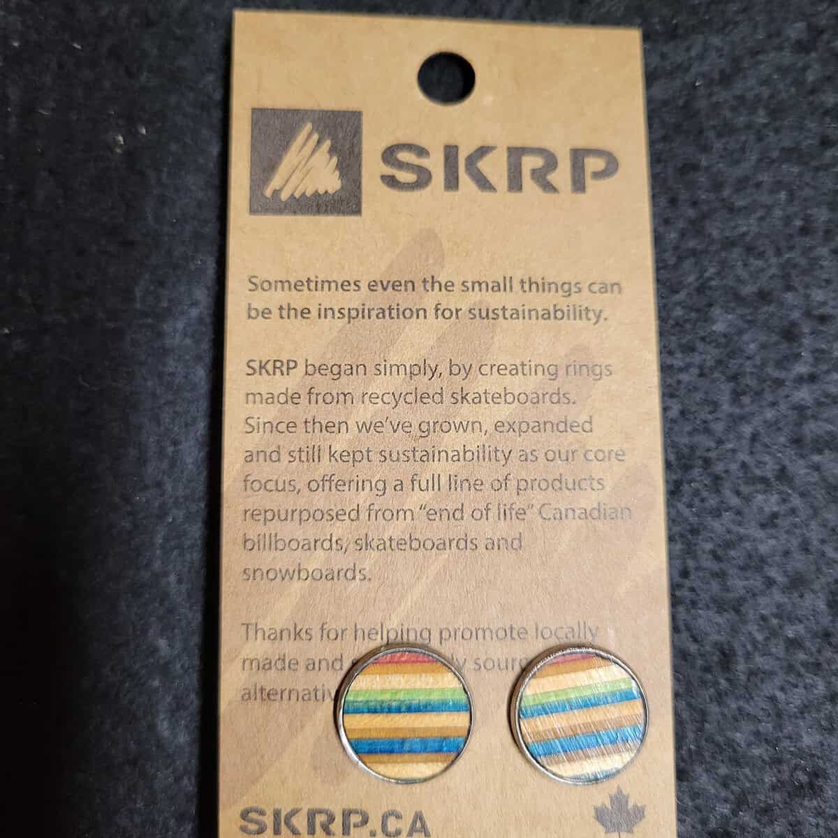 Recycled Skateboard Circular Stud Earrings - Image 2