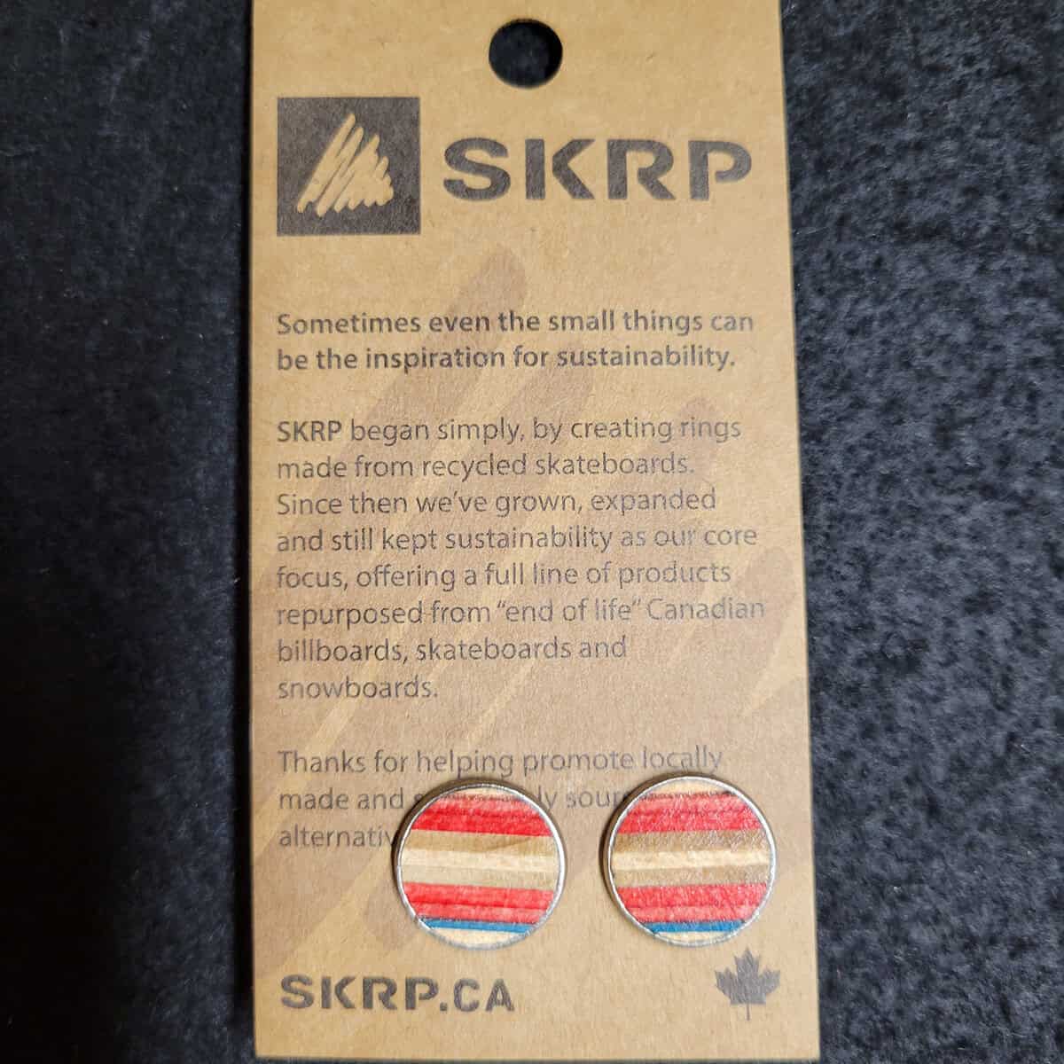 Recycled Skateboard Circular Stud Earrings - Image 2