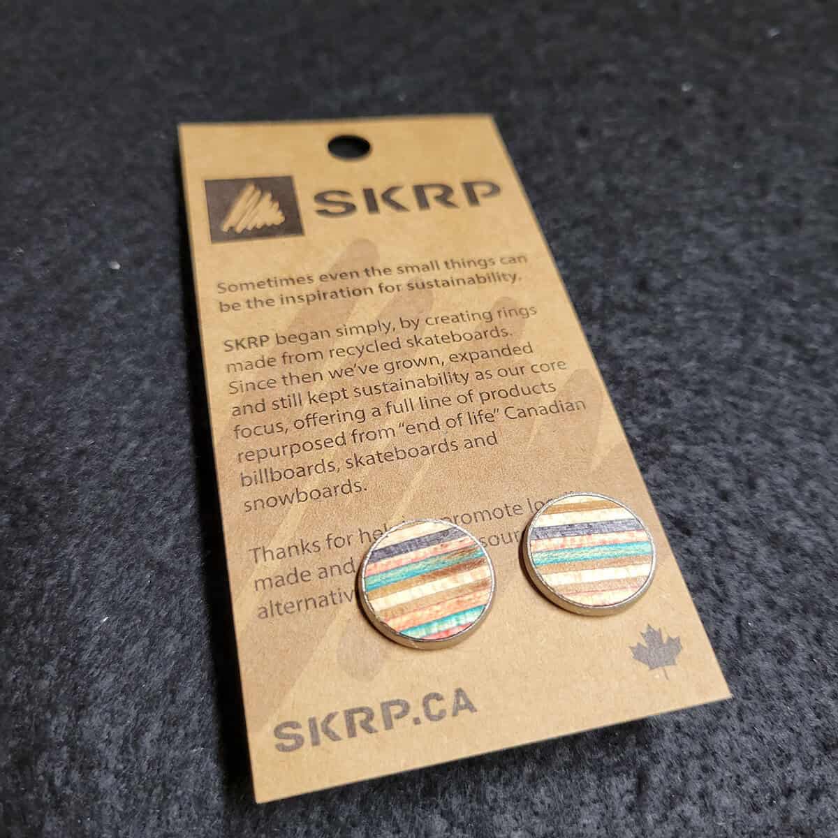 Recycled Skateboard Circular Stud Earrings - Image 1